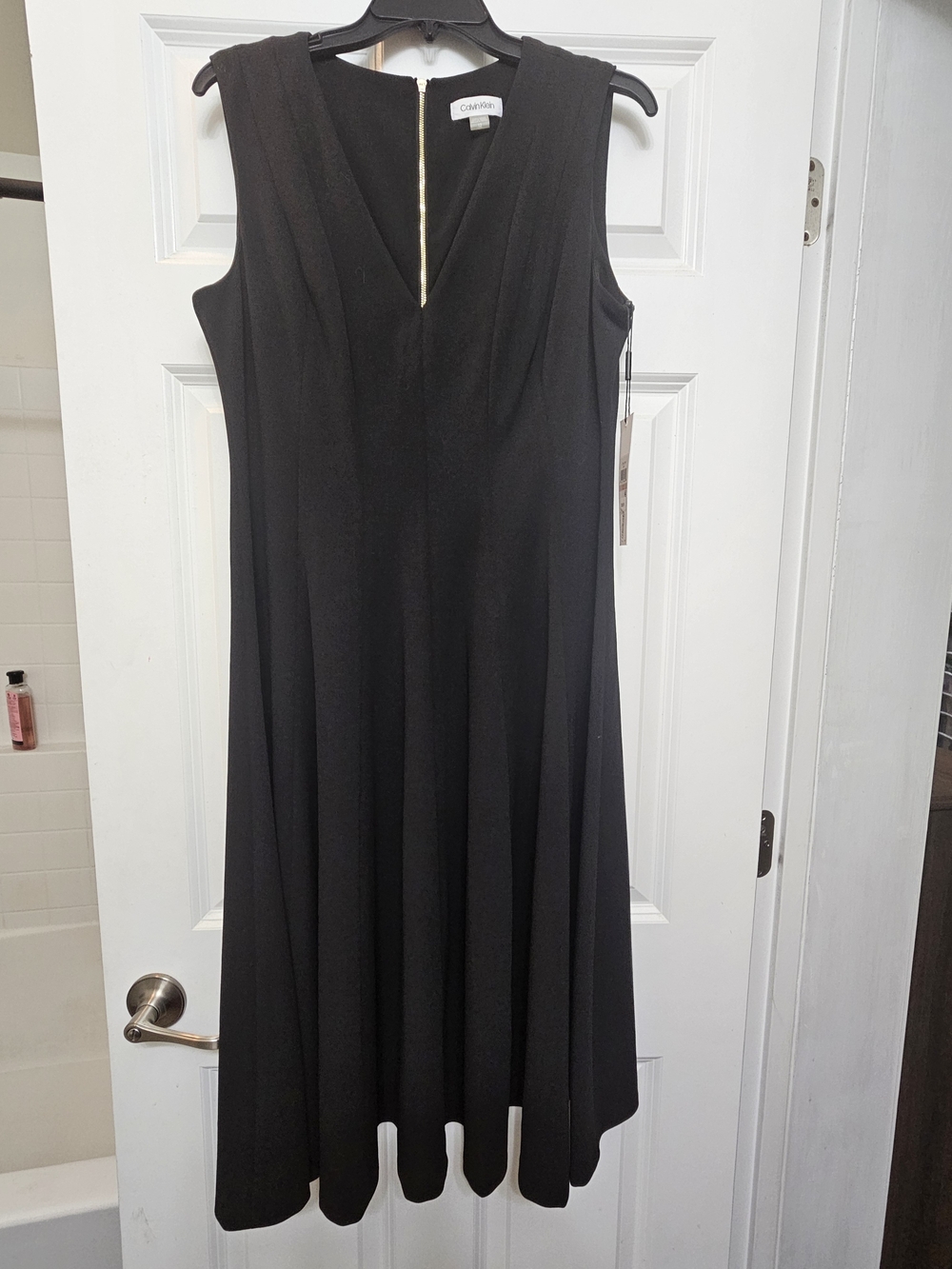 Calvin Klein Black V-Neck Sleeveless Flared Dress